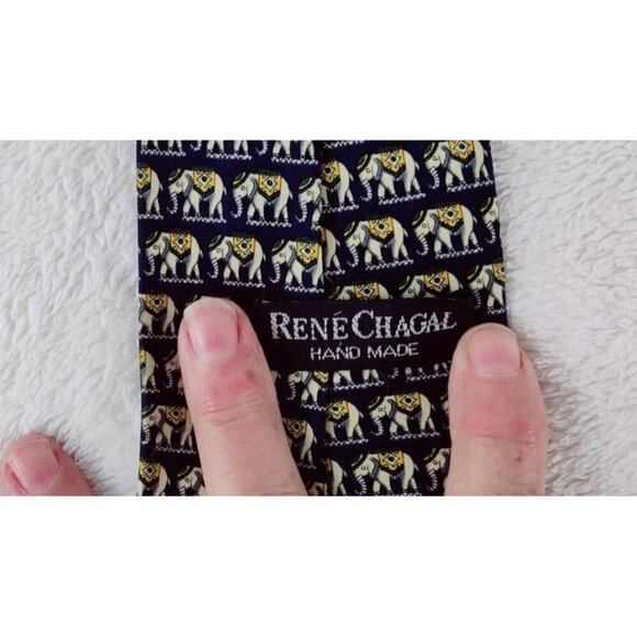 Mens Silk Tie Elephant Print Rene Chagal Vintagee 1990's Elegant Classic Necktie - Picture 7 of 9